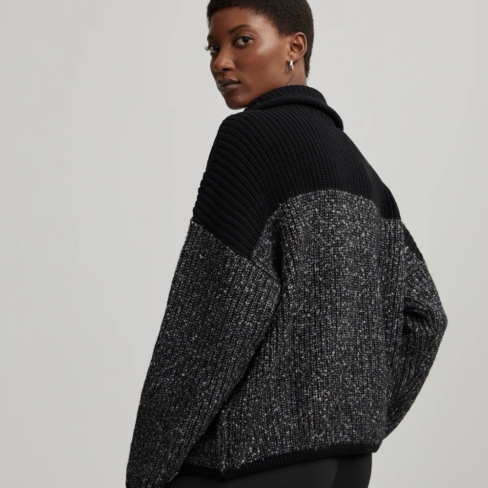Varley Willard 2.0 Black and Charcoal Marled Half-Zip Sweater Medium NWT - Picture 2 of 9